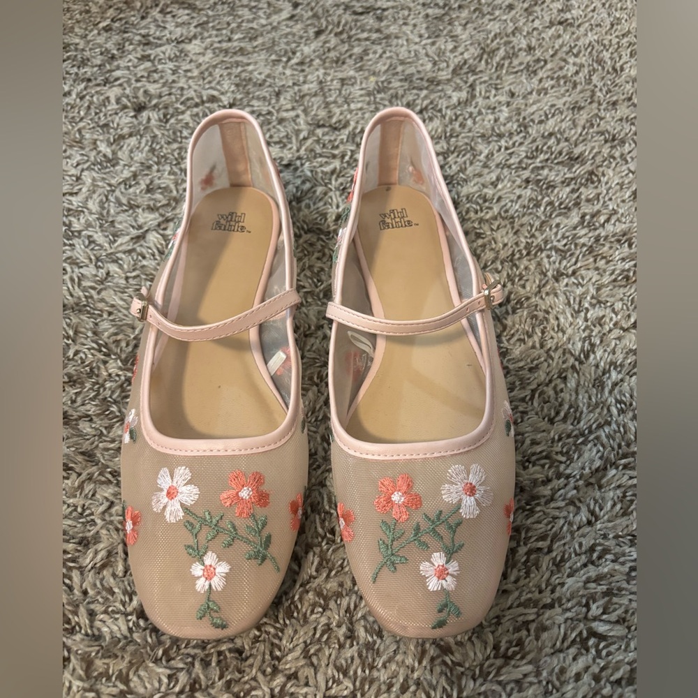 Wild Fable Pink Mesh Floral Mary Jane Flats